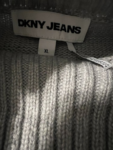 Maglione DKNY donna XL grigio manica lunga orlo spacco logo grafica girocollo caldo nuovo con etichette - Foto 10 di 16