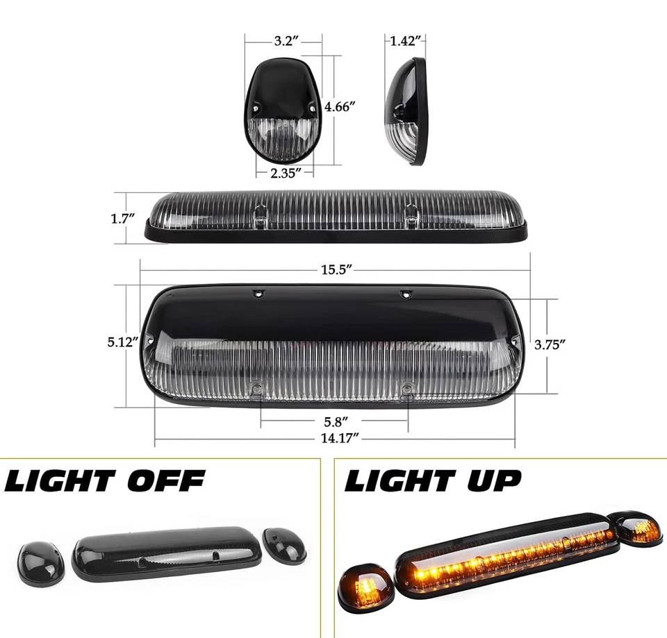 Дымчатые светодиодные ходовые огни на крышу кабины желтые для Chevy Silverado/GMC Sierra 2002-2007 - Изображение 2 из 4