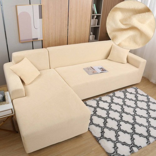 L-Shape Sofa Cover Velvet Stretch Slipcover,Seater Sectional Couch Protector - Picture 23 of 108
