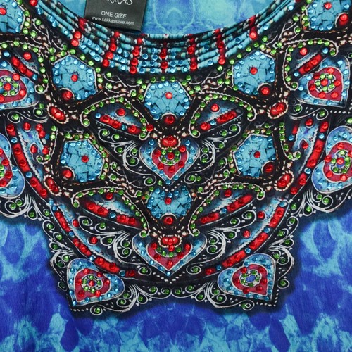 Vestido sin mangas Sakkas para mujer talla única azul rosa playa cubierta estrás - Imagen 2 de 9