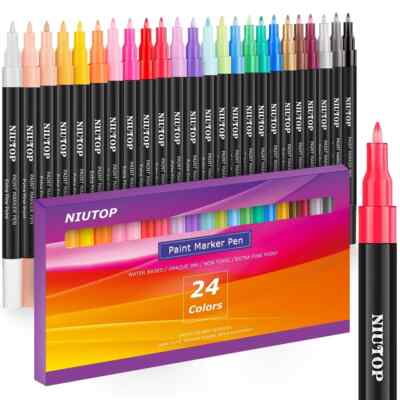 Acrylic Paint Pens for Rock Painting, 24 Classic Colors Paint Markers for Sto...