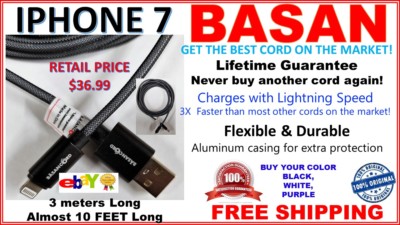 10FT CELL PHONE DATA CABLE BEST CHARGING CORD LIFETIME NEVER BUY AGAIN IPHONE 16
