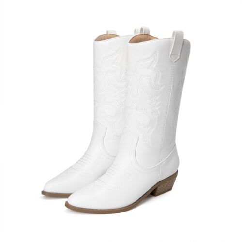 Damen Cowboystiefel Schlupf Cowgirl Stiefel Halbhohe Reitstiefel Westernstiefel - Bild 37 von 45