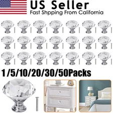 1~50PACK Door Handle Diamond Crystal Clear Glass Cabinet Drawer Pull Knobs Home