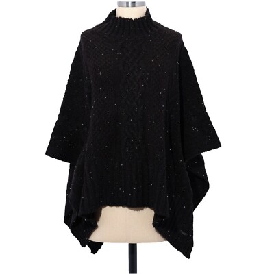 LAUREN RALPH LAUREN Women's Shine Lofty Cable Poncho Sweater In Black $158 