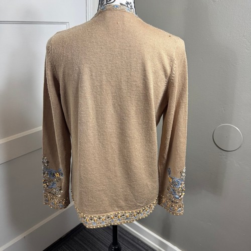 Oscar De La Renta wool beige beaded and embroidered vintage cardigan - Picture 7 of 9