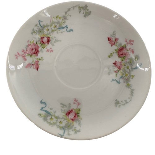 3 Theodore Haviland Limoges Saucer Plate Pink Roses Embossed Gold 1893 Ribbons c - Picture 6 of 13