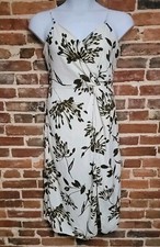Worthington Strappy Dress Womens Medium Ivory Floral Pleated Front Slit Back Zip