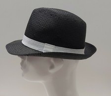 CAPPELLO PAGLIA NERO FASCIA BIANCA TESA STRETTA MADE IN ITALY