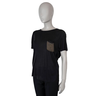 70674 auth SAINT LAURENT black silk 2013 CHAIN DETAILED JERSEYT