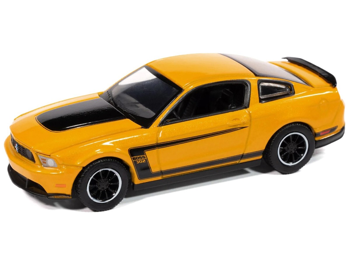 2012 FORD MUSTANG BOSS 302 YELLOW BLAZE 1/64 MODEL BY AUTO WORLD