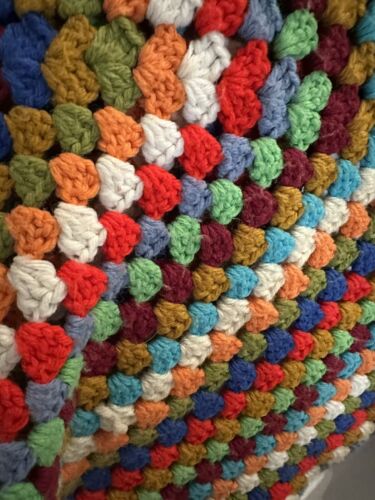 Vintage Afghan Handmade Crocheted Throw 45x45 Multicolor - Picture 5 of 9
