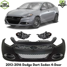 Front Bumper Cover Fascia & Headlight Kit For 2013-2016 Dodge Dart