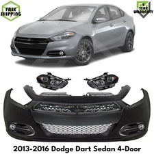 Front Bumper Cover Fascia & Headlight Kit For 2013-2016 Dodge Dart