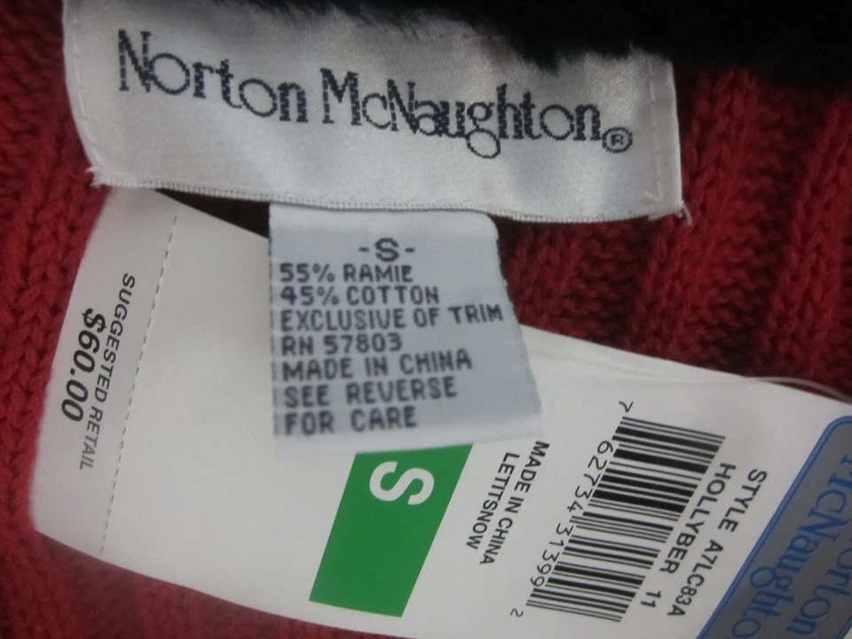 Novo Cardigã Feminino Norton Mcnaughton Antigo S Vermelho Gola de Pele Preta Suéter Frisado - Imagem 2 de 4