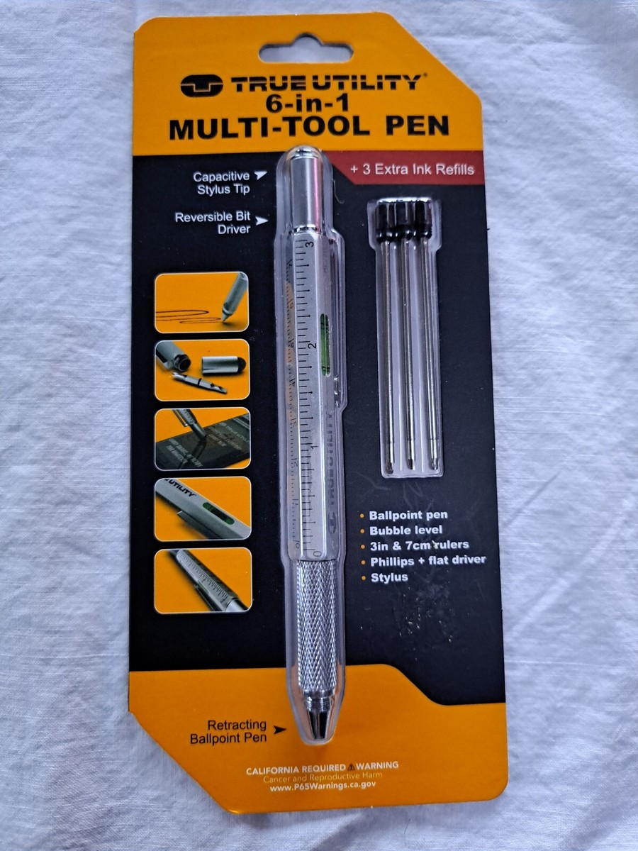 TRUE UTILITY 6-in-1 Multi-Tool Pen Stylus Ruler Level Screwdriver Ink  Refills
