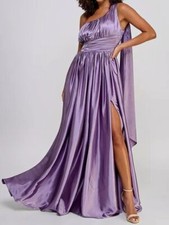 Speechless Women's Purple Satin One-Shoulder Pleated Gown Dress Juniors' Size 7