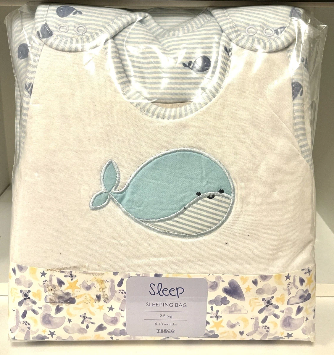 Tesco Baby Sleeping Bag 2.5 tog Blue Dolphin Stripes 6 18 months