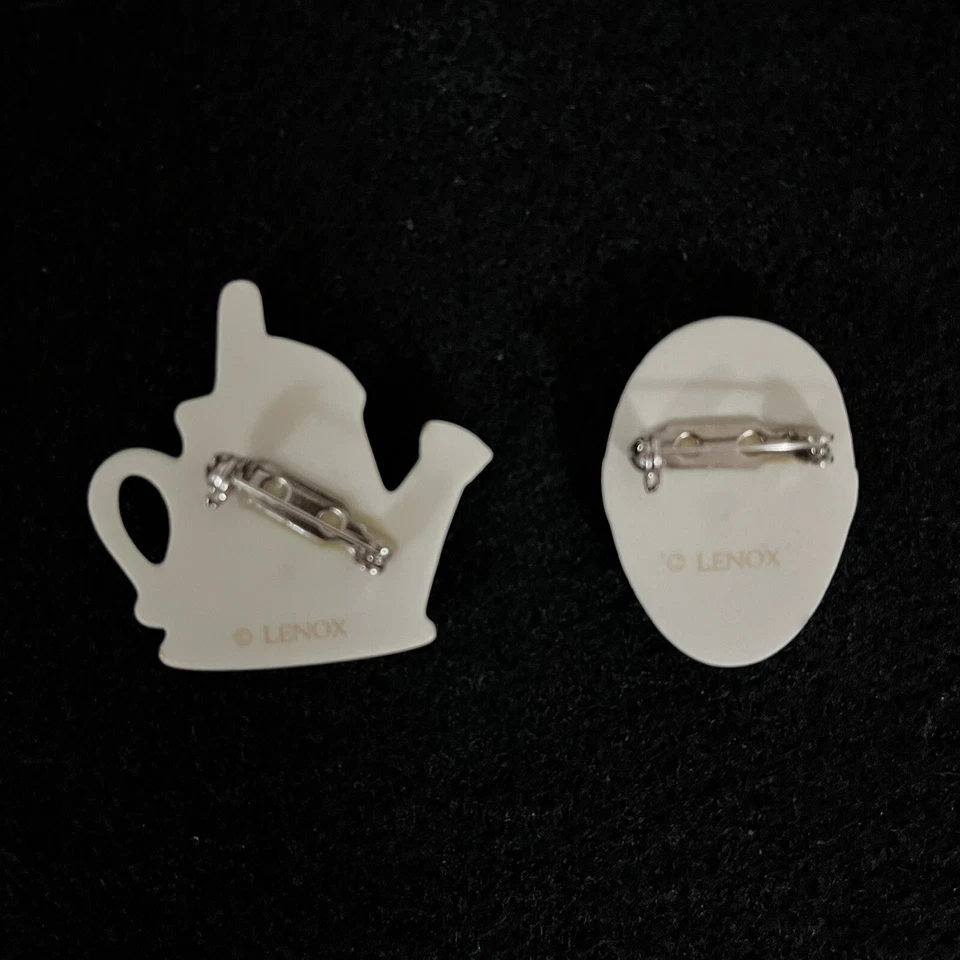 Lenox ~ Par de prendedores/broche lata de agua y huevo de colección. Gran porcelana usada con adornos 24K Foto 2 de 4