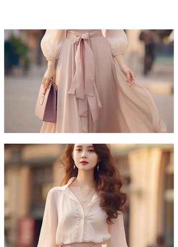Elegant Women's Fashion Lace Up Long Sleeved Dress New Spring Sweet Beach Party - Imagen 12 de 14