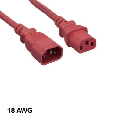 Red 3ft AC Power Extension Cable Cord IEC-60320 C13 to C14 18AWG 10A/250V SVT