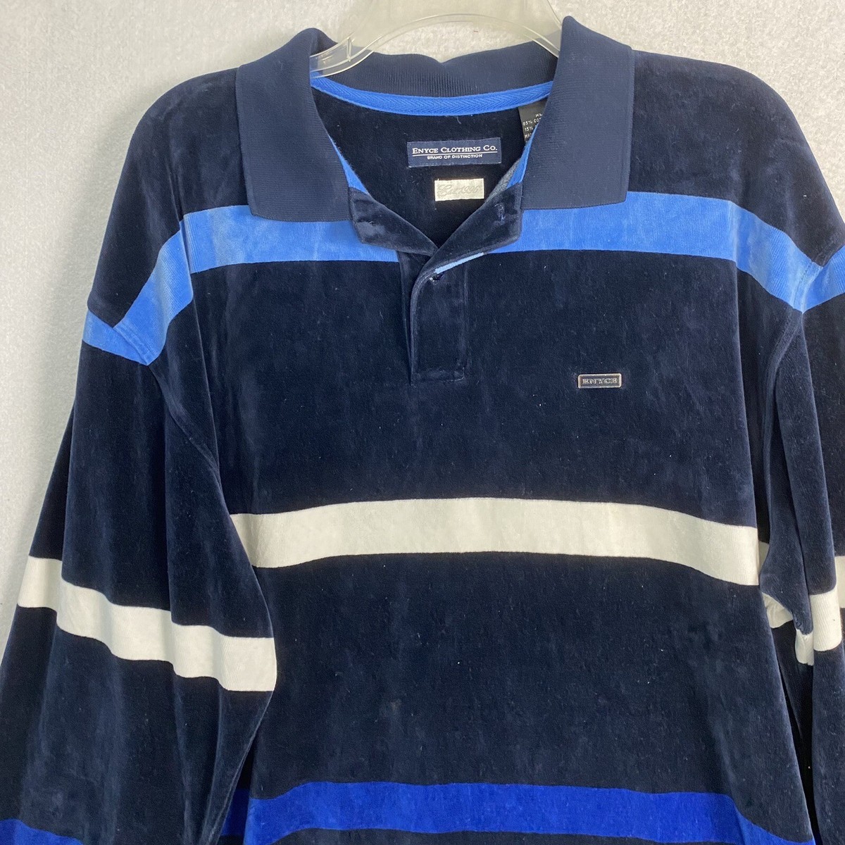VTG Enyce Velour Pullover Polo Shirt 90s Y2K Striped Logo