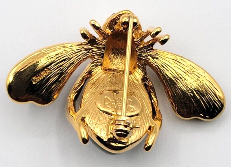 JOAN RIVERS BROCHE PRENDEDOR ABEJA ESTRÁS CRISTAL PAVÉ LUCITE NEGRO FIRMADO TONO DORADO Foto 4 de 4