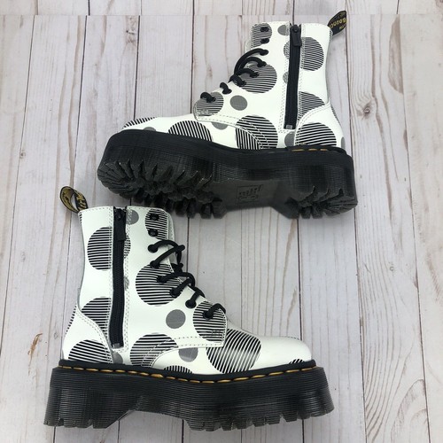 Dr Martens 1460 Jadon Boots Combat Polka Dot Platform White Black Size Y4/W5 - Picture 8 of 10