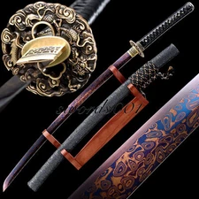 Japanese Samurai Sword Damascus Folded Steel Red Blade Sharp 40'' Dragon Katana