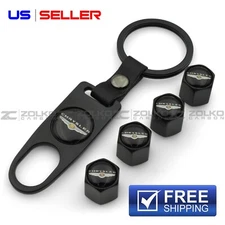 VALVE STEM CAPS + KEYCHAIN WHEEL TIRE BLACK - US SELLER