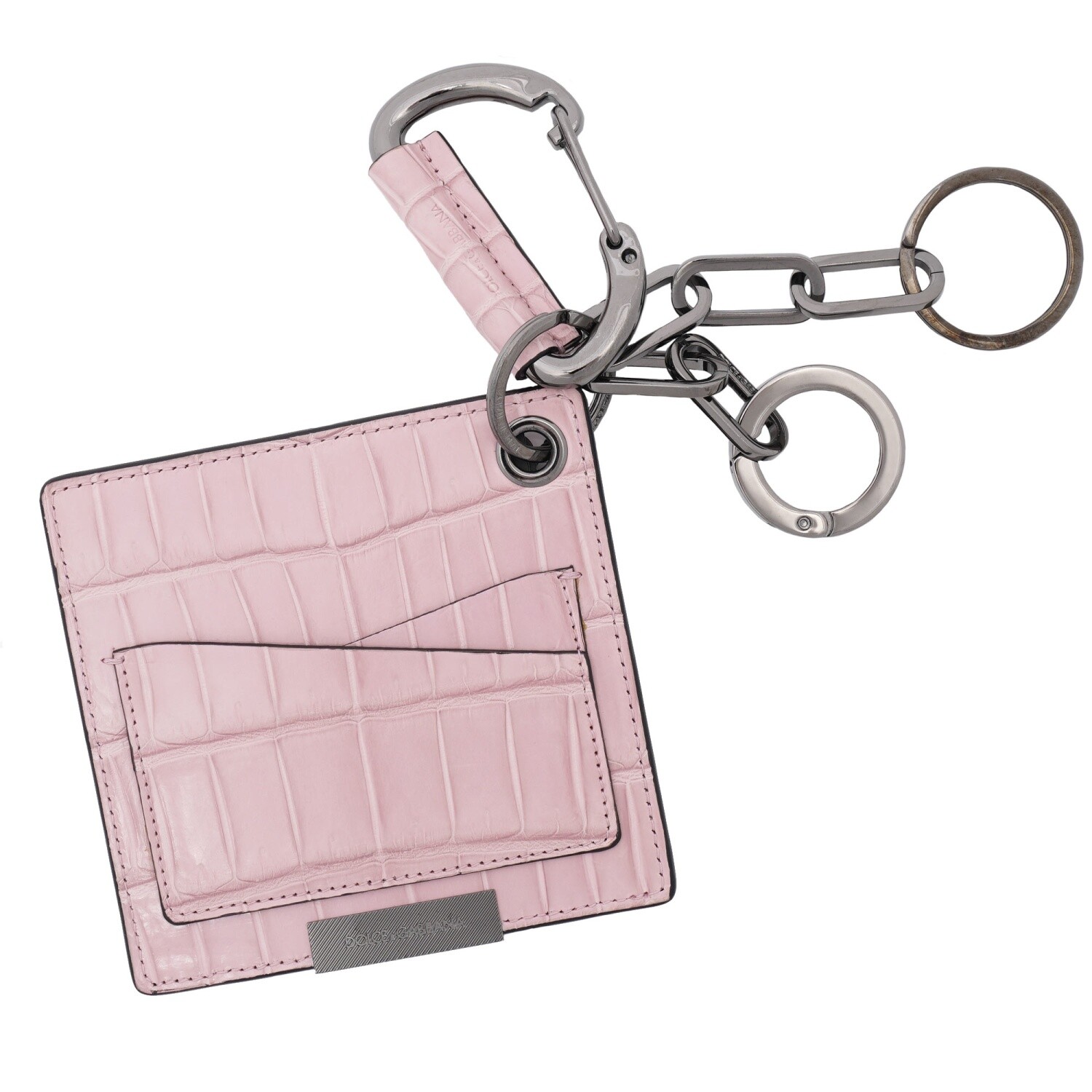 DOLCE & GABBANA DG Logo Chain Etui Pouch Card Bag Croco Leather Pink Silver