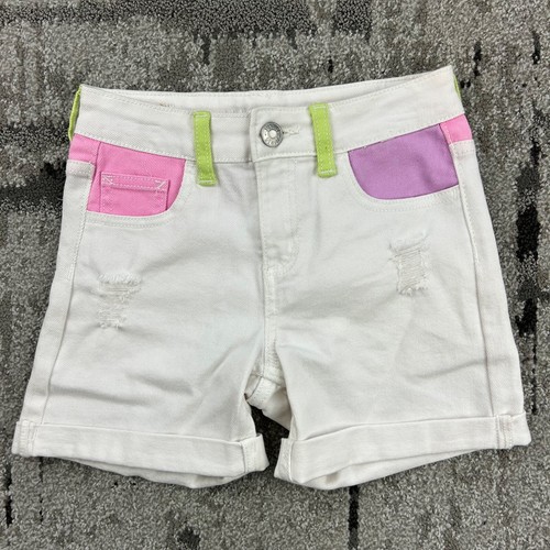 Vintage Y2K Justice Denim White Jeans Shorts Green/Pink/Purple Pockets Girls 10 - Picture 2 of 7