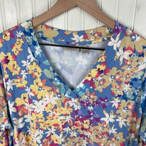 Camicetta LOGO by Lori Goldstein rayon stampa floreale manica 3/4 blu taglia large boho - Foto 4 di 8