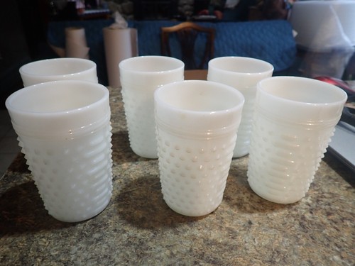 Set of 6 Vintage Anchor Hocking Milk Glass Hobnail Tumbler Drinking Glasses - Picture 2 of 7