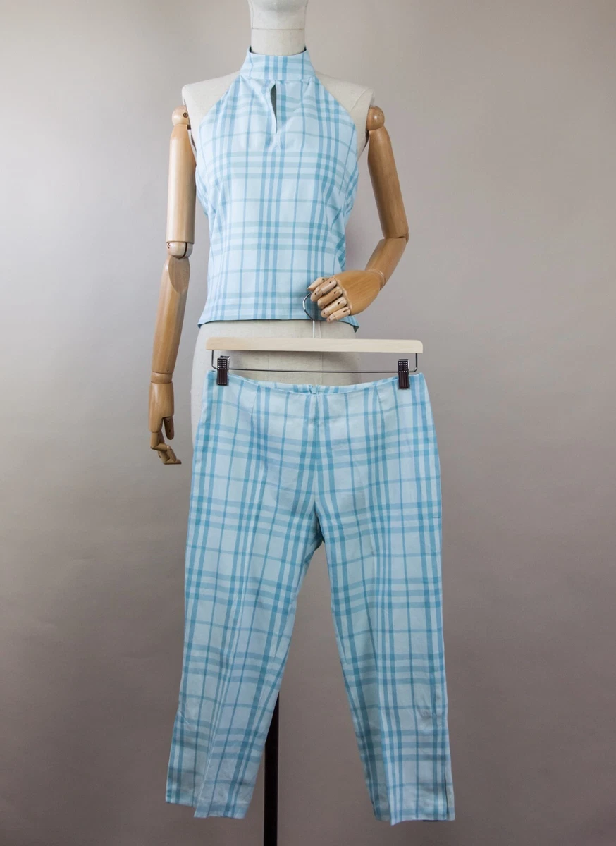 BURBERRY Completo Capri Pantalones Top + Pantalones Pinocho Vintage '90 Moda