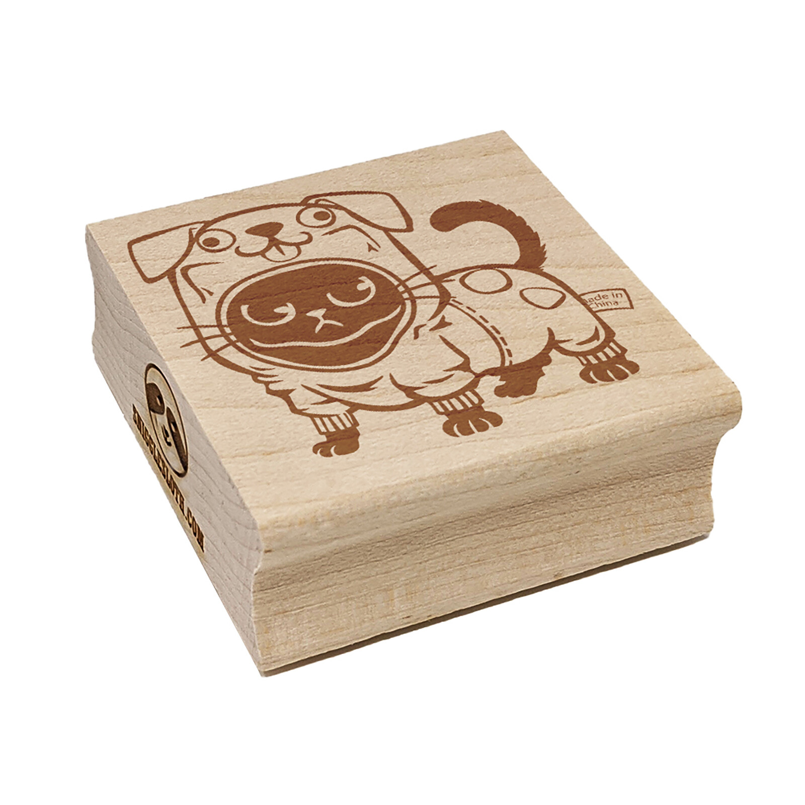 Cute Grouchy Cat in Dog Costume Halloween Square Rubber Stamp Stamping Crafting