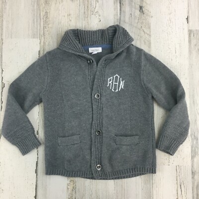 Angel Dear Gray Cardigan Sweater Boys 18 to 24 M Shawl Collar 100% Cotton