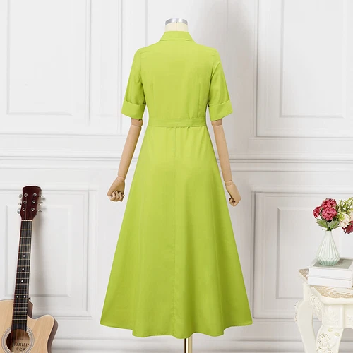 Robe maxi chemise boutonnée col V femme Royaume-Uni manches courtes OL robes longues - Photo 11/18