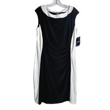 Chaps Womens XL Black white Colorblock Ruched Side Sheath Dress Sleeveless