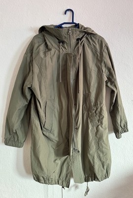 CECIL Damen Parka Jacke lang mit Kapuze RV Stickerei Taschen Grün Gr. L