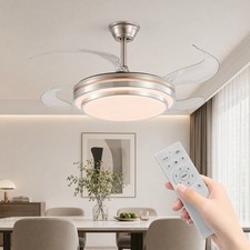 42'' Nickel Ceiling Fan with LED Light Retractable Remote Control Kit Bedroom