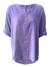 Womens Italian Turn Up 3/4 Sleeve  linen/cotton Blouse Top