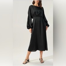 New Sugarlips Chateau Black Satin Dolman Sleeve Midi Dress Size Small