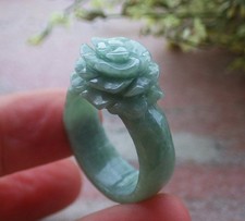 Video Certified Green Natural A Jadeite Jade Rose Flower Ring NO. 9.25 418777 TS
