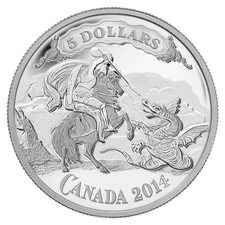 2014 $5 Canadian Bank Note Series: Saint George Slaying Dragon, Pure Silver Coin