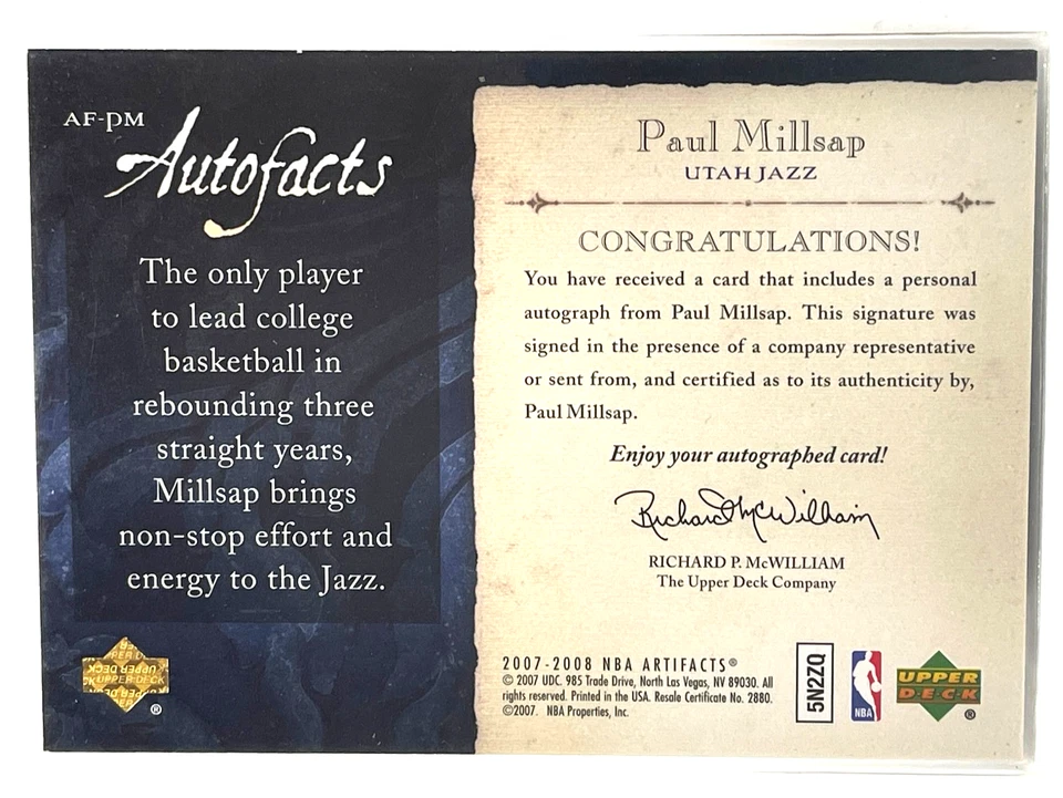 PAUL MILLSAP 2007-08 Upper Deck Artifacts Autofacts Auto Autograph #AF-PM  - Image 2 of 2