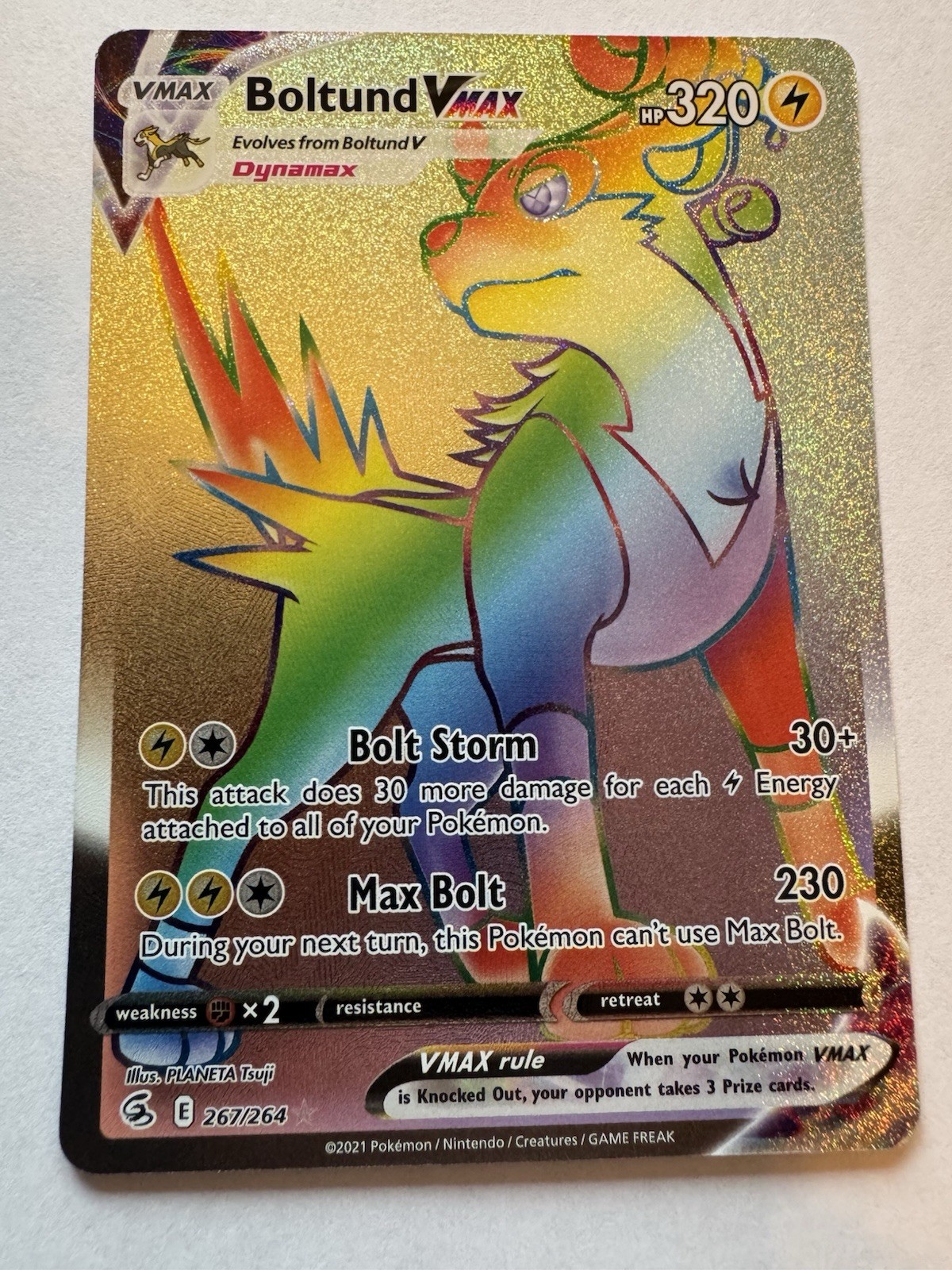 Pokémon TCG Boltund VMAX 267/264 Rainbow Secret Rare Fusion Strike