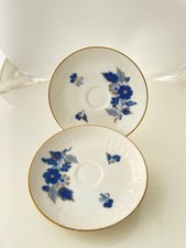 2 SAUCERS ONLY for Karlskrona Sweden Hand Painted Blue Flowers Demitasse Cup
