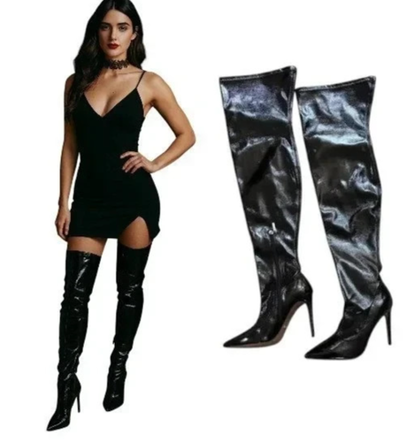 Marciano Belva Satin Stretchy Overknee Stiefel Spitz zulaufend Hoher Absatz Schwarz 8,5 - Bild 9 von 9