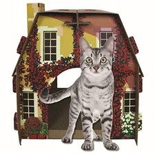 Cat House with Scratcher Mediterranean Villa Catnip Included Cardboard Hideout